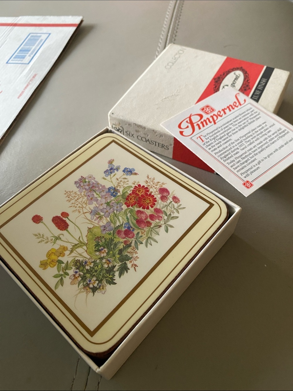 Pimpernel Cream Coaster Set with Multi-Colored Floral Bouquet set of 6 coasters
